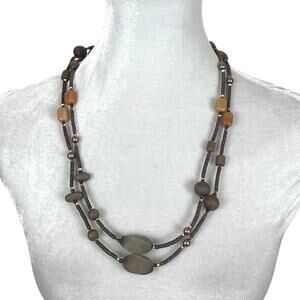 Brown and Orange Beaded Double Strand Layered Long Necklace